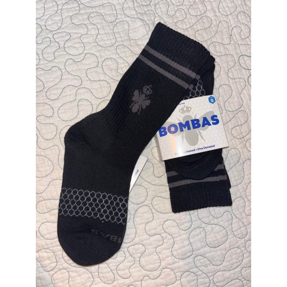 Bombas Crew Socks Black Grey Honeycomb Arch Support Small 2 Pairs Small
